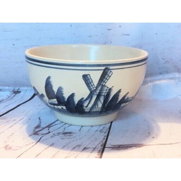 Vtg. Delft Blue bowl Windmills Dutch Town Sailboats 5 1/2” cereal soup serving - Picture 1 of 7